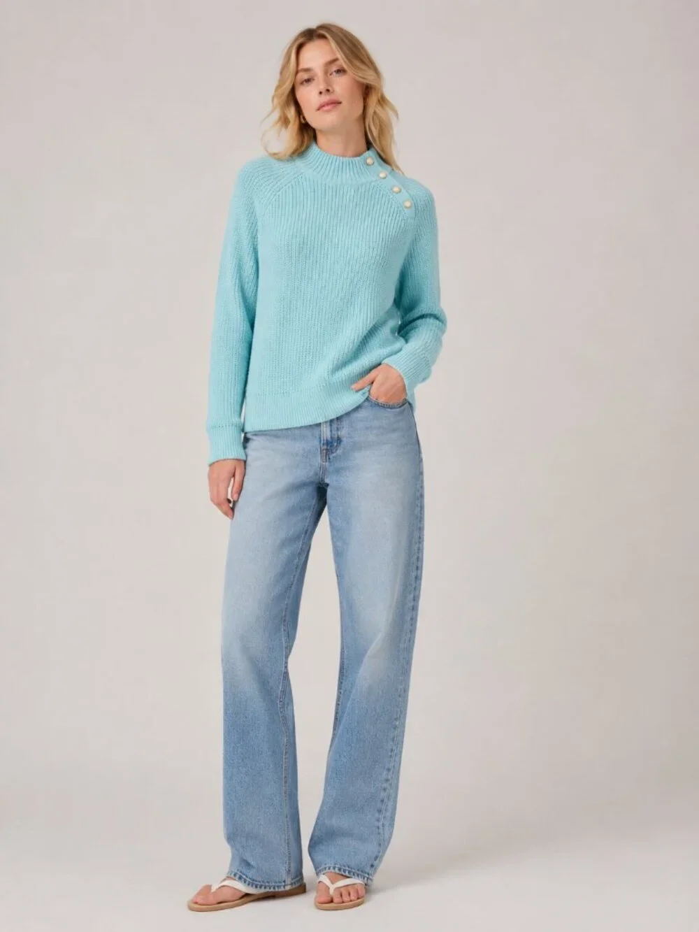 2/$30 J. Crew Cotton-Blend Mockneck Sweater Heather Frosty Blue Medium #A3143